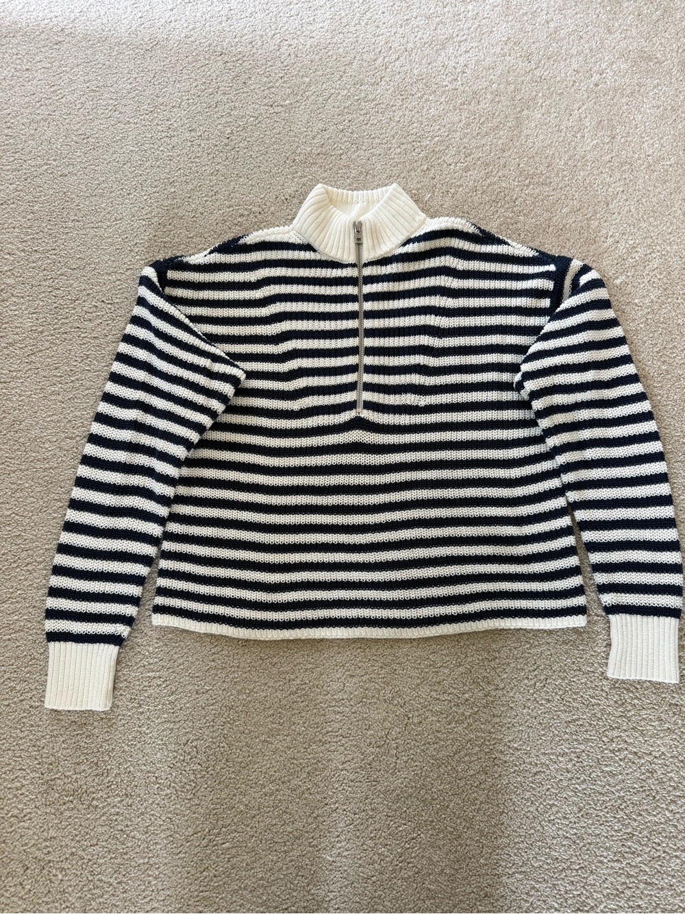 Madewell Women’s Half-Zip Mock Neck Sweater - Navy & Cream